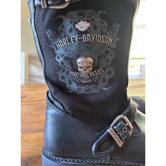 Harley Davidson‎ Mens Black Leather Riding Biker Boots Strap Skull Size 10 US - Picture 5 of 13